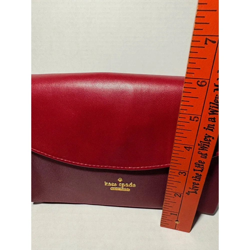 Kate Spade New York Red Burgundy Leather Nylon Crossbody Bag Gold Hardware‎